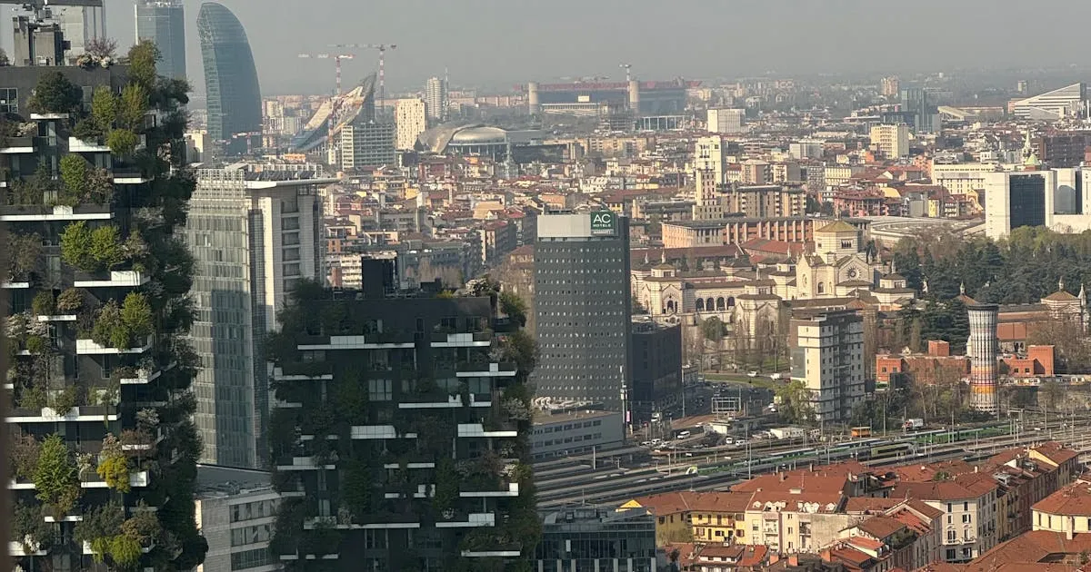 Aerial view of Milan's Porta Nuova skyline representing Italian SRLs and SpAs hiring employees in India from Italy